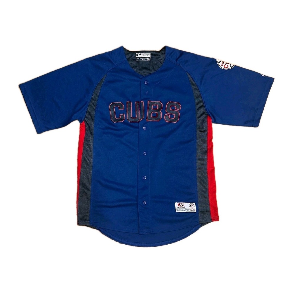 True Fan Chicago Cubs Men's Sz L Jersey 2-Tone Embroidered‎ Button Down
